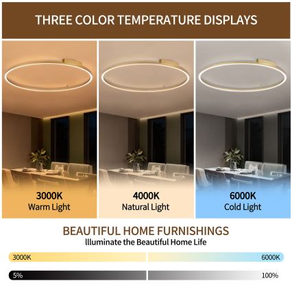 Brilagi - LED-dæmpbar loftlampe PORTOFINO LED/85W/230V 3000-6000K Ø 120 cm guldfarvet + fjernbetjening