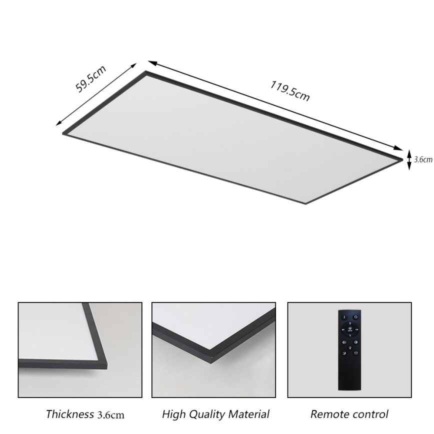 Brilagi - Dæmpbar LED-loftarmatur SLIMFRAME LED/80W/230V 120x60 cm 3000-6000K sort + fjernbetjening