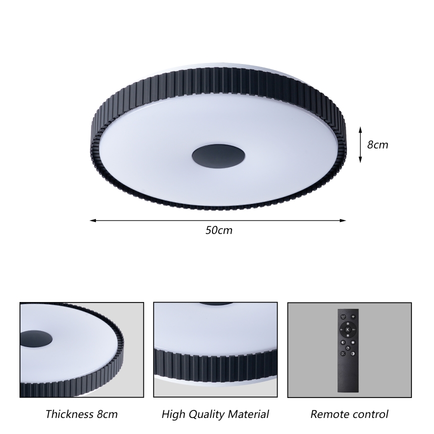Brilagi - Dæmpbar LED-loftlampe CORVO LED/72W/230V 3000-6000K sort Ø 50 cm + fjernbetjening