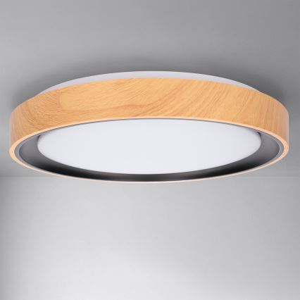 Brilagi - LED-dæmpbar loftlampe FLOCO LED/48W/230V 3000-6500K Ø 40 cm træfinish/sort + fjernbetjening