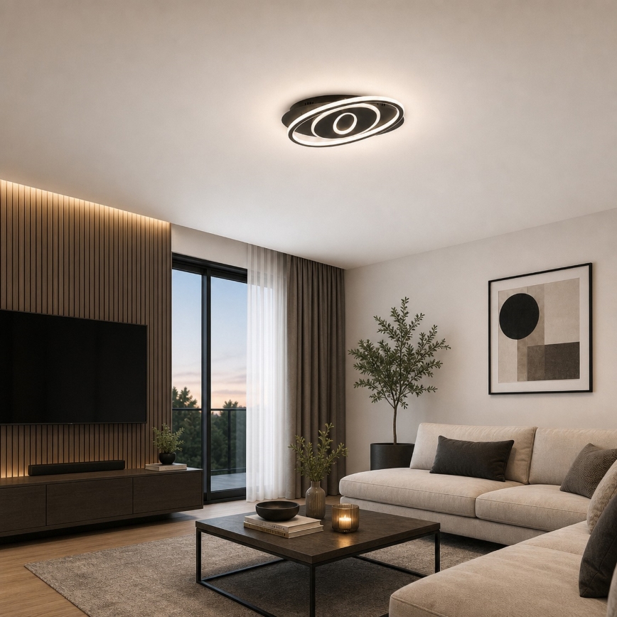 Brilagi - Dæmpbar LED-loftlampe IRIS LED/78W/230V 3000-6000K 37x49 cm sort + fjernbetjening
