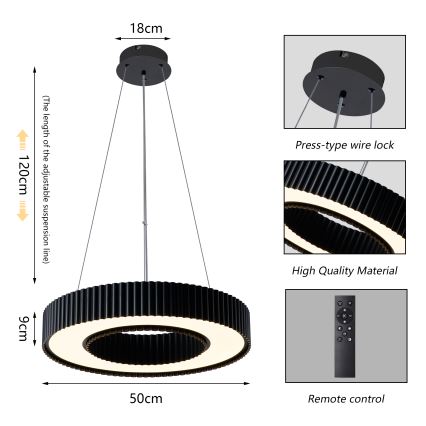 Brilagi - LED dæmpbar pendel på wire LUMIX LED/48W/230V 3000-6000K sort Ø 50 cm + fjernbetjening