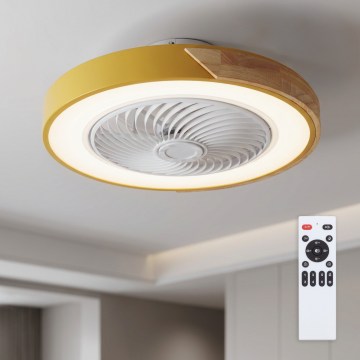Brilagi - Dæmpbar LED-loftlampe med ventilator, LED 38 W, 230 V, 3000–6500 K, Ø 50 cm, guld/eg, med fjernbetjening