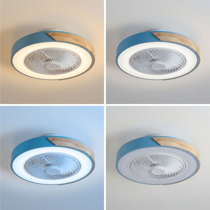 Brilagi - LED dæmpbar loftlampe med ventilator LED/38W/230V 3000-6500K Ø 50 cm blå/eg + fjernbetjening