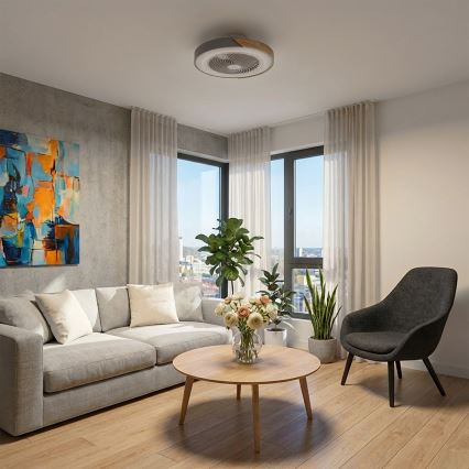 Brilagi - Dæmpbar LED-loftlampe med loftventilator LED/38W/230V 3000-6500K 3000-6500K Ø 50 cm grå/eg + fjernbetjening