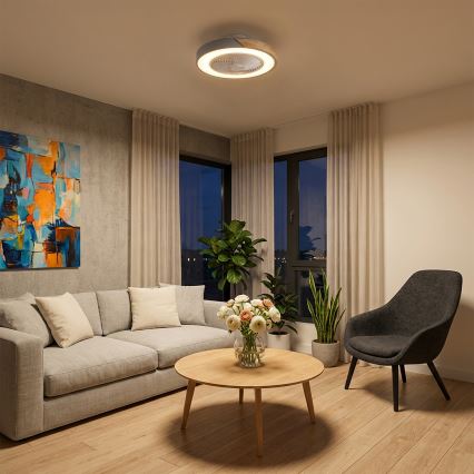 Brilagi - Dæmpbar LED-loftlampe med loftventilator LED/38W/230V 3000-6500K 3000-6500K Ø 50 cm grå/eg + fjernbetjening