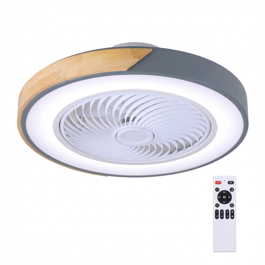 Brilagi - Dæmpbar LED-loftlampe med loftventilator LED/38W/230V 3000-6500K 3000-6500K Ø 50 cm grå/eg + fjernbetjening