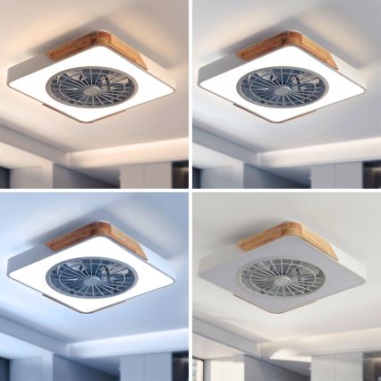 Brilagi - LED-dæmpbar loftlampe med ventilator LED/38W/230V 3000-6500K 3000-6500K 50x50 cm hvid/eg + fjernbetjening