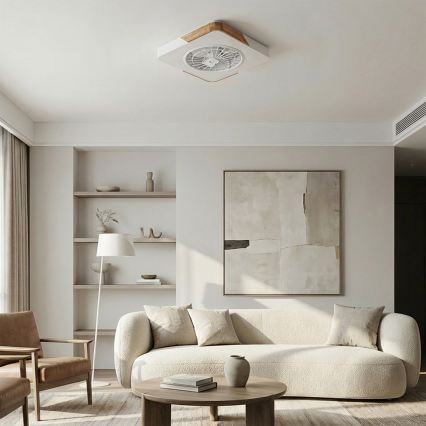 Brilagi - LED-dæmpbar loftlampe med ventilator LED/38W/230V 3000-6500K 3000-6500K 50x50 cm hvid/eg + fjernbetjening
