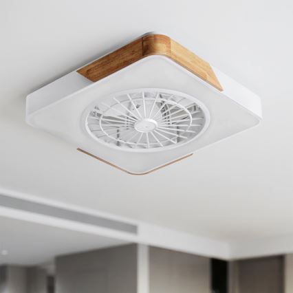 Brilagi - LED-dæmpbar loftlampe med ventilator LED/38W/230V 3000-6500K 3000-6500K 50x50 cm hvid/eg + fjernbetjening