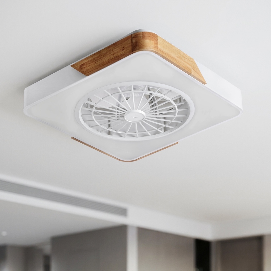 Brilagi - LED-dæmpbar loftlampe med ventilator LED/38W/230V 3000-6500K 3000-6500K 50x50 cm hvid/eg + fjernbetjening