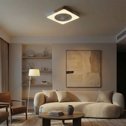 Brilagi - LED-dæmpbar loftlampe med ventilator LED/38W/230V 3000-6500K 3000-6500K 50x50 cm hvid/eg + fjernbetjening