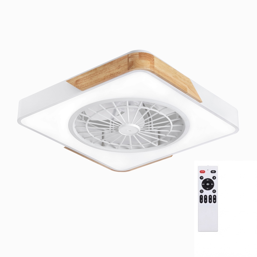 Brilagi - LED-dæmpbar loftlampe med ventilator LED/38W/230V 3000-6500K 3000-6500K 50x50 cm hvid/eg + fjernbetjening