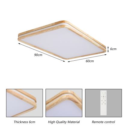 Brilagi - LED dæmpbar loftlampe MOLINA SQUARE LED/128W/230V 3000-6000K eg 90x60 cm + fjernbetjening