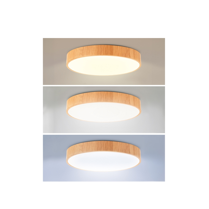Brilagi - LED-dæmpbar loftlampe POOL LED/36W/230V 3000-6000K Ø 30 cm i trælook + fjernbetjening