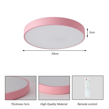 Brilagi - LED dæmpbar loftlampe POOL LED/60W/230V 3000–6000K Ø 50 cm rosa + fjernbetjening