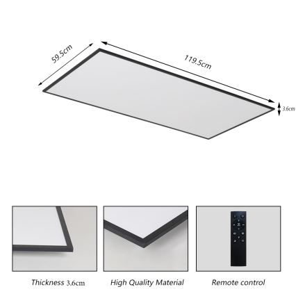 Brilagi - SLIMFRAME dæmpbar LED-loftlampe LED/80W/230V 120x60 cm 3000-6000K sort + fjernbetjening