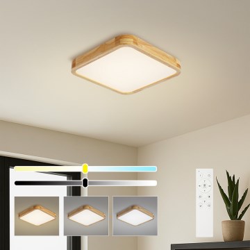 Brilagi - Dæmpbar LED-loftlampe WOODLINE SQUARE LED/48W/230V 3000-6000K eg 40x40 cm + fjernbetjening