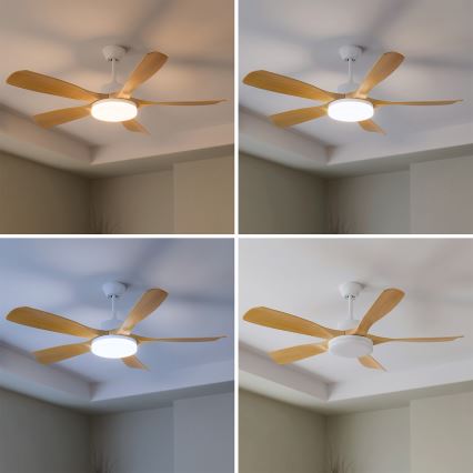 Brilagi - LED-dæmpbar loftventilator LED/34W/230V 3000-6500K Ø 132 cm hvid/brun + fjernbetjening