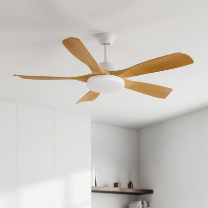 Brilagi - LED-dæmpbar loftventilator LED/34W/230V 3000-6500K Ø 132 cm hvid/brun + fjernbetjening