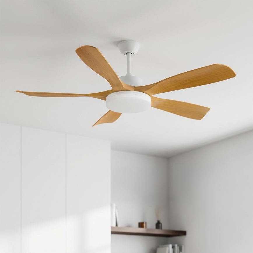 Brilagi - LED-dæmpbar loftventilator LED/34W/230V 3000-6500K Ø 132 cm hvid/brun + fjernbetjening