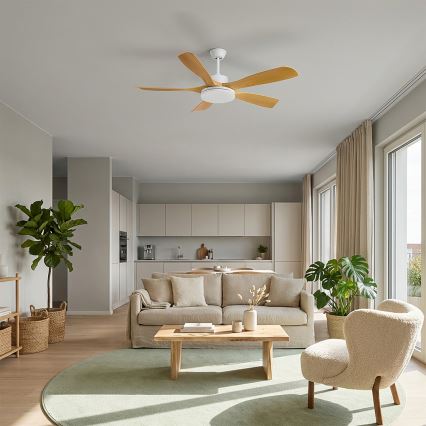 Brilagi - LED-dæmpbar loftventilator LED/34W/230V 3000-6500K Ø 132 cm hvid/brun + fjernbetjening
