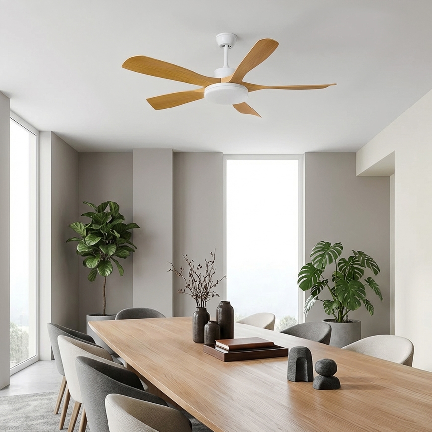 Brilagi - LED-dæmpbar loftventilator LED/34W/230V 3000-6500K Ø 132 cm hvid/brun + fjernbetjening