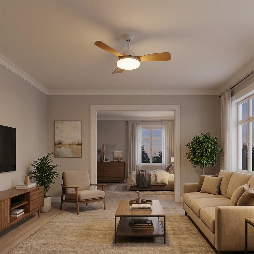 Brilagi - LED dæmpbar loftventilator LED/34W/230V 106 cm hvid/brun + fjernbetjening