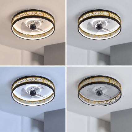 Brilagi - Dæmpbar LED-loftventilator LED/34W/230V 50 cm sort/guld + fjernbetjening