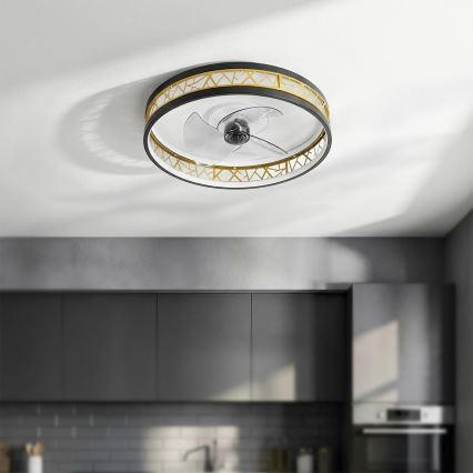 Brilagi - Dæmpbar LED-loftventilator LED/34W/230V 50 cm sort/guld + fjernbetjening