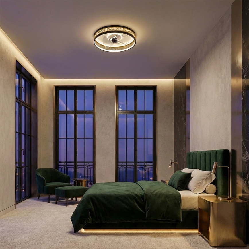 Brilagi - Dæmpbar LED-loftventilator LED/34W/230V 50 cm sort/guld + fjernbetjening