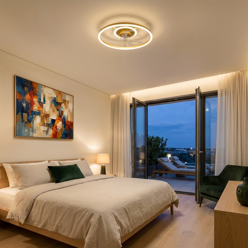 Brilagi - LED-dæmpbar loftventilator LED/66W/230V 55 cm hvid/guld + fjernbetjening
