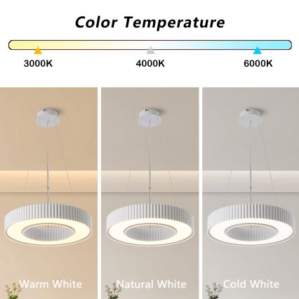 Brilagi - LED-dæmpbar pendel med wireophæng LUMIX LED/48W/230V 3000-6000K hvid Ø 50 cm + fjernbetjening