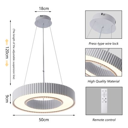 Brilagi - LED-dæmpbar pendel med wireophæng LUMIX LED/48W/230V 3000-6000K hvid Ø 50 cm + fjernbetjening