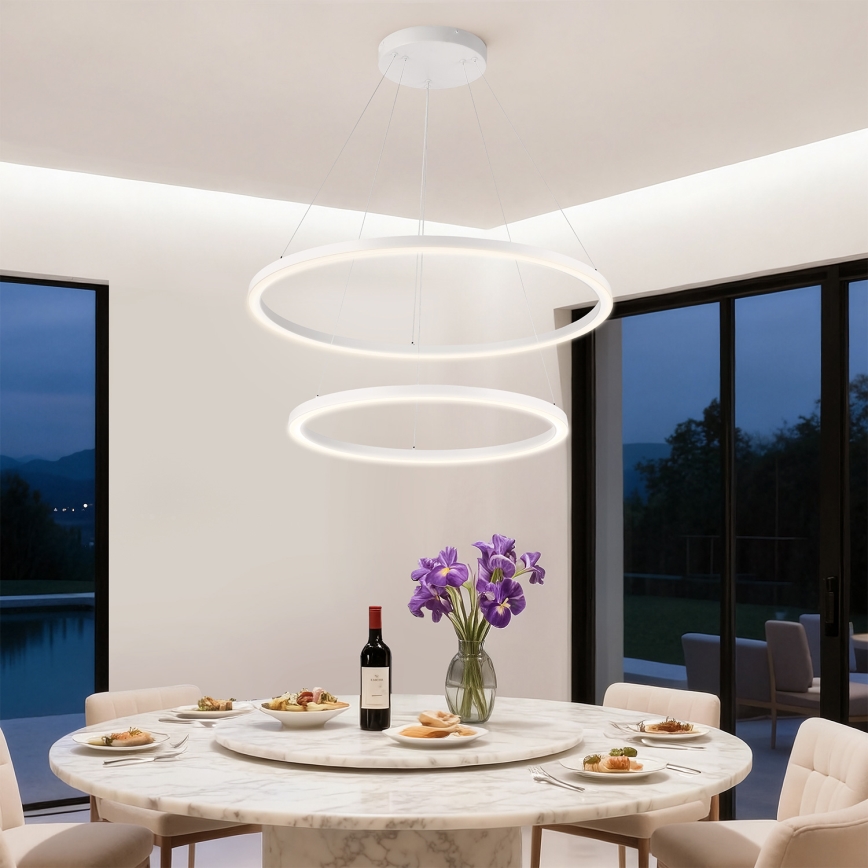 Brilagi - LED dæmpbar pendel på wire PORTOFINO LED/98W/230V 3000-6000K Ø 80 cm hvid + fjernbetjening