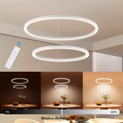 Brilagi - LED dæmpbar pendel på wire PORTOFINO LED/98W/230V 3000-6000K Ø 80 cm hvid + fjernbetjening