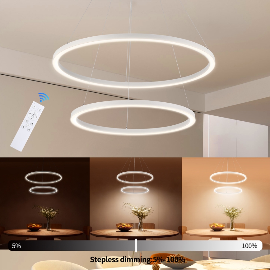 Brilagi - LED dæmpbar pendel på wire PORTOFINO LED/98W/230V 3000-6000K Ø 80 cm hvid + fjernbetjening