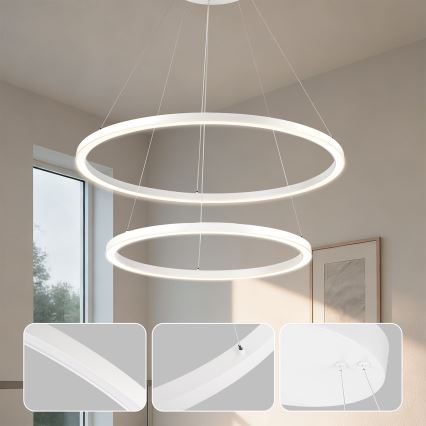 Brilagi - LED dæmpbar pendel på wire PORTOFINO LED/98W/230V 3000-6000K Ø 80 cm hvid + fjernbetjening