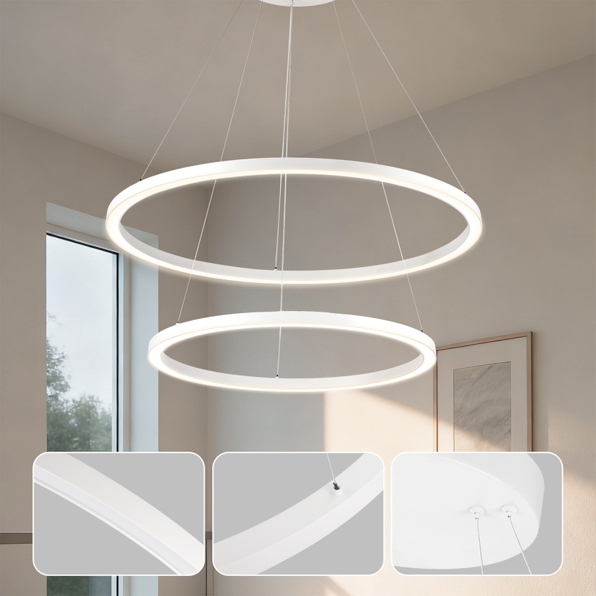 Brilagi - LED dæmpbar pendel på wire PORTOFINO LED/98W/230V 3000-6000K Ø 80 cm hvid + fjernbetjening