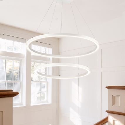 Brilagi - LED dæmpbar pendel på wire PORTOFINO LED/98W/230V 3000-6000K Ø 80 cm hvid + fjernbetjening