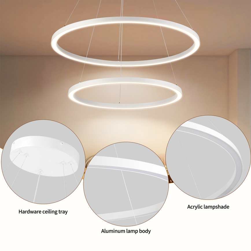 Brilagi - LED dæmpbar pendel på wire PORTOFINO LED/98W/230V 3000-6000K Ø 80 cm hvid + fjernbetjening
