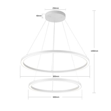 Brilagi - LED dæmpbar pendel på wire PORTOFINO LED/98W/230V 3000-6000K Ø 80 cm hvid + fjernbetjening