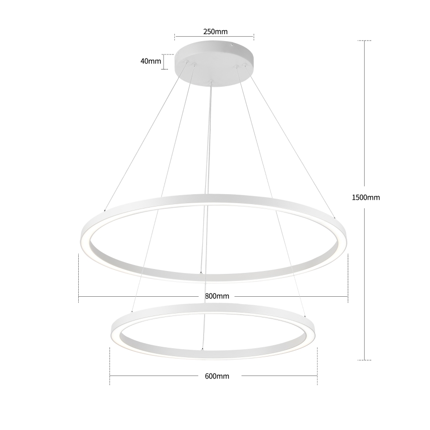 Brilagi - LED dæmpbar pendel på wire PORTOFINO LED/98W/230V 3000-6000K Ø 80 cm hvid + fjernbetjening