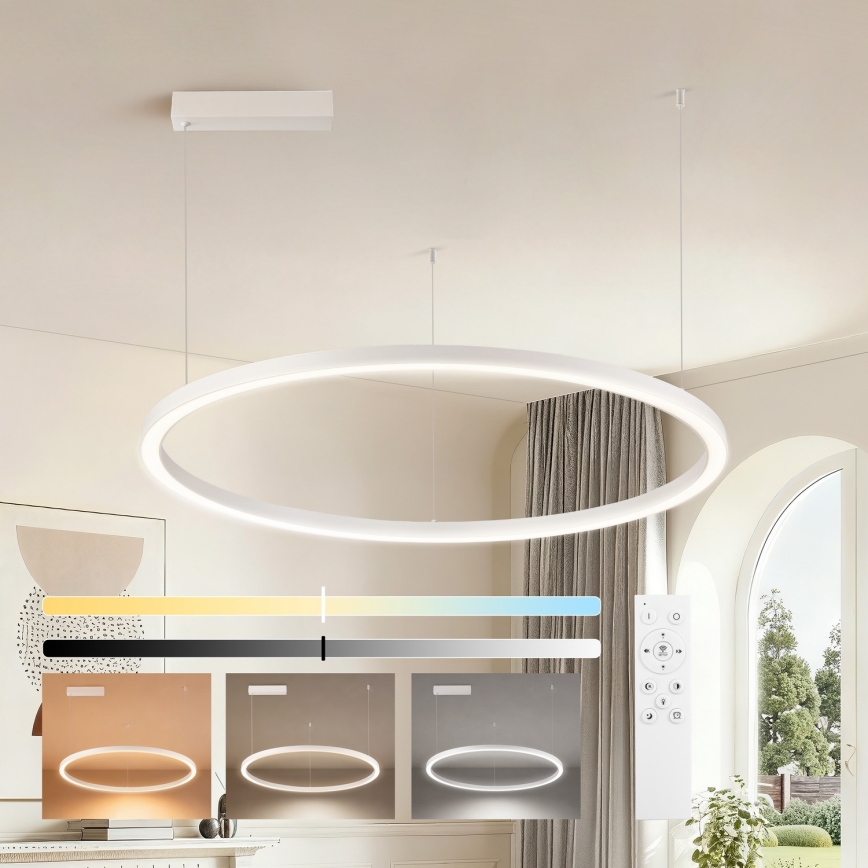 Brilagi - dæmpbar LED-lysekrone på wire PORTOFINO LED/60W/230V 3000-6000K Ø 80 cm hvid + fjernbetjening