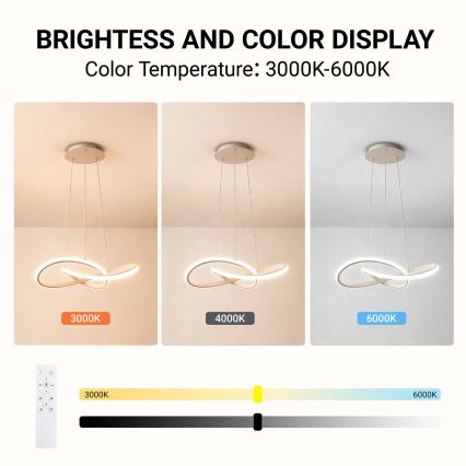 Brilagi - Dæmpbar LED-pendel på wire INFINITY LED/55W/230V 3000-6000K 50x50 cm beige + fjernbetjening