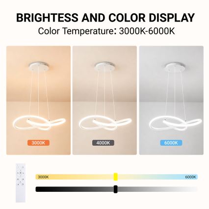Brilagi - LED-dæmpbar pendel på wire INFINITY LED/55W/230V 3000-6000K 50x50 cm hvid + fjernbetjening