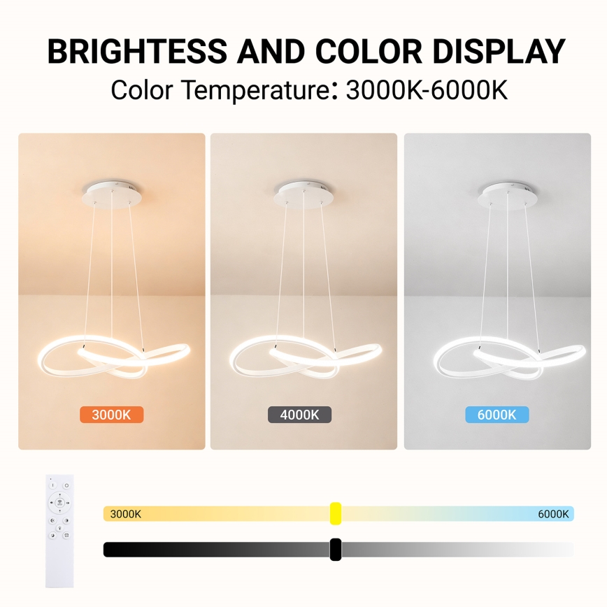 Brilagi - LED-dæmpbar pendel på wire INFINITY LED/55W/230V 3000-6000K 50x50 cm hvid + fjernbetjening