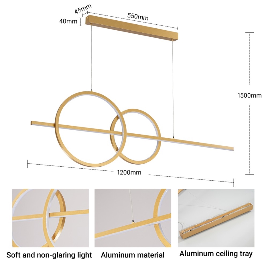 BRILAGI - LED Dæmpbar pendel på wire SIGNATURE LED/53W/230V 3000-6000K 120 cm guld + fjernbetjening