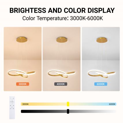 Brilagi - LED-dæmpbar pendel på wire INFINITY LED/55W/230V 3000-6000K 50x50 cm guld + fjernbetjening