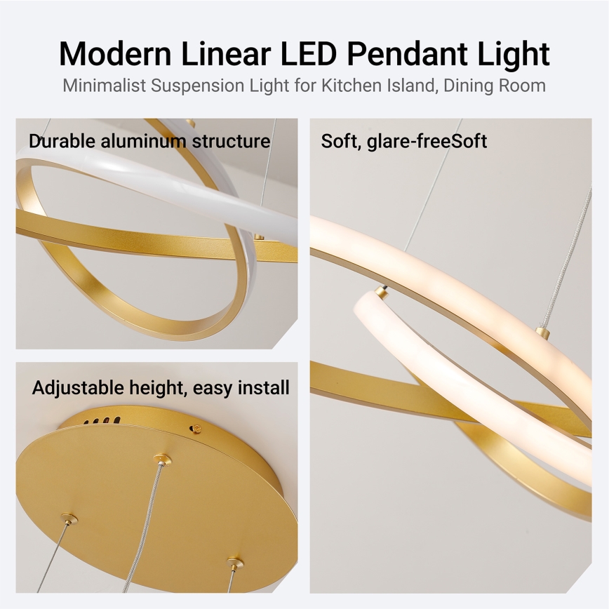 Brilagi - LED-dæmpbar pendel på wire INFINITY LED/55W/230V 3000-6000K 50x50 cm guld + fjernbetjening